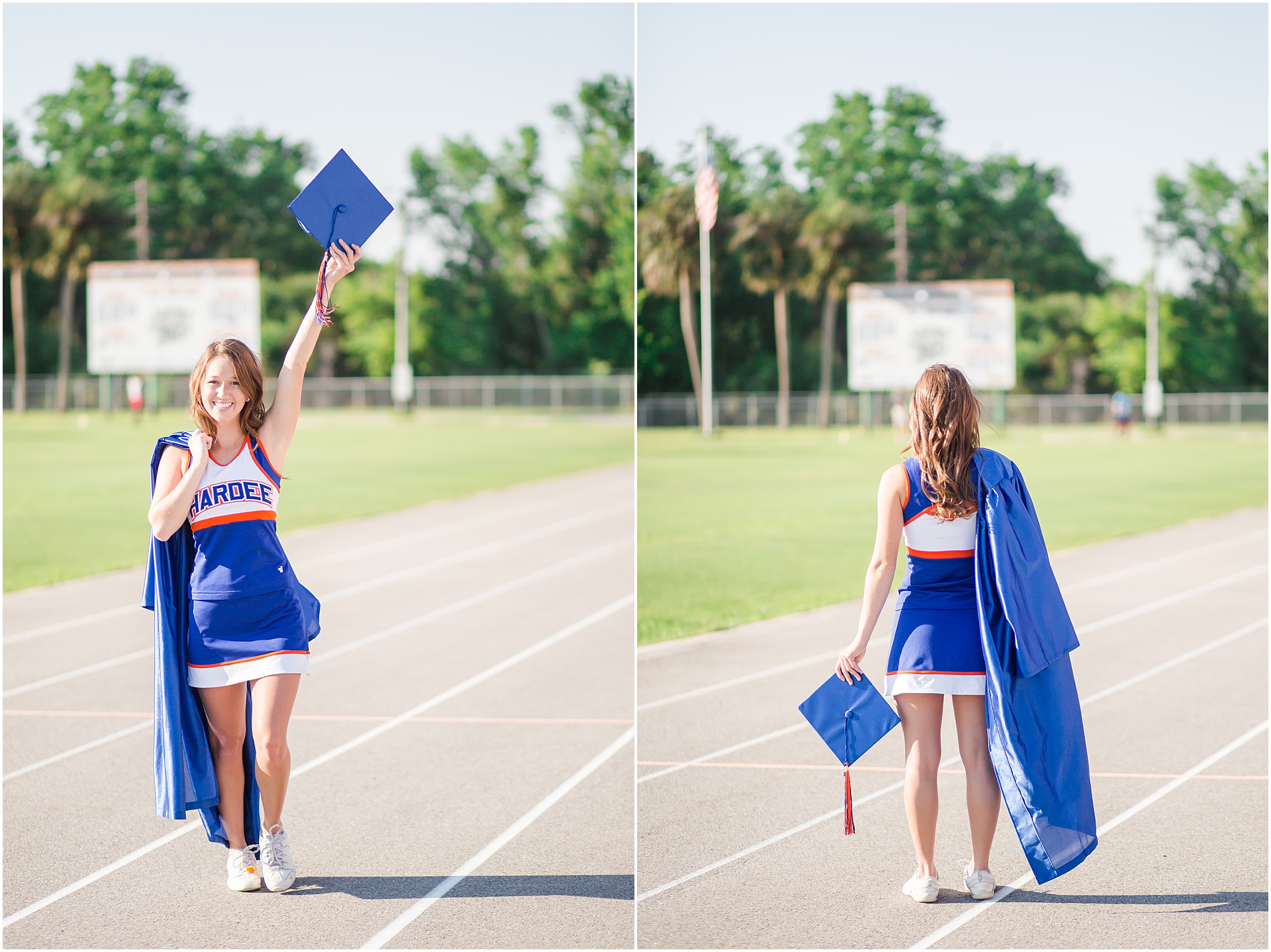 2019 Hardee High School Senior, Claire, wore her cheerleading uniform and cap & gown for her Wauchula FL photo shoot.