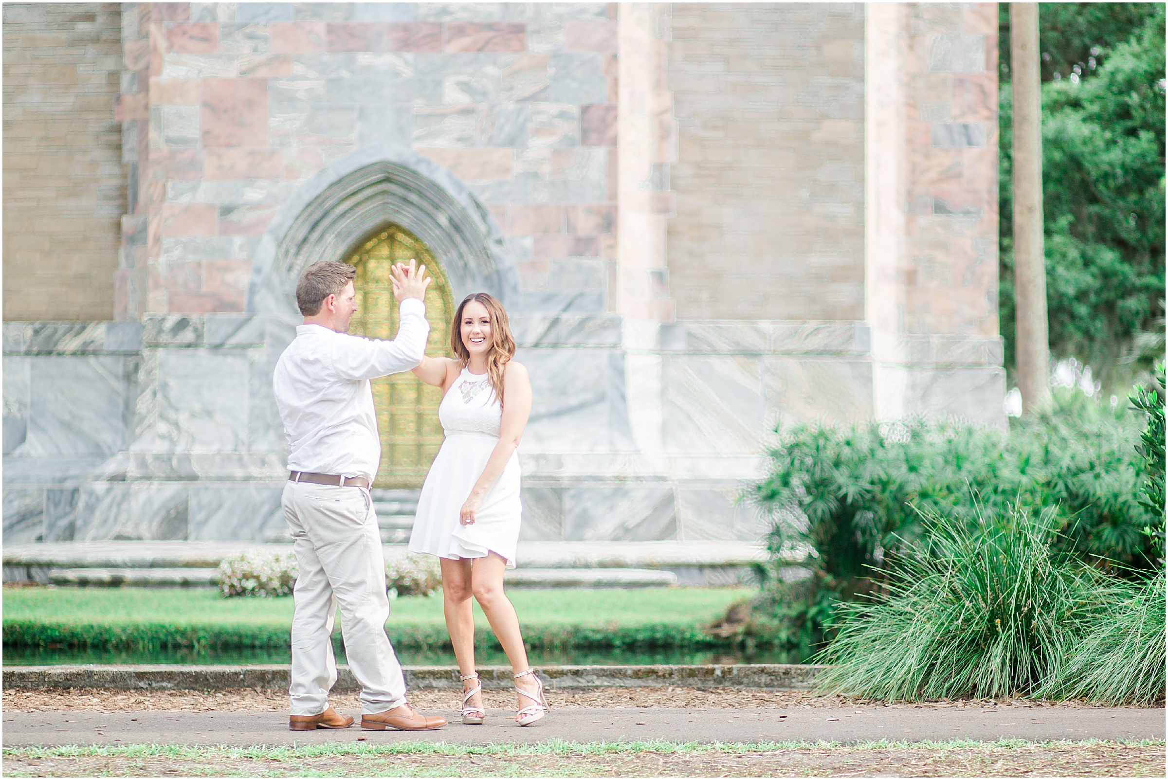 Jessica & Brad, newly engaged, at Bok Tower Gardens in Lake Wales, Florida.