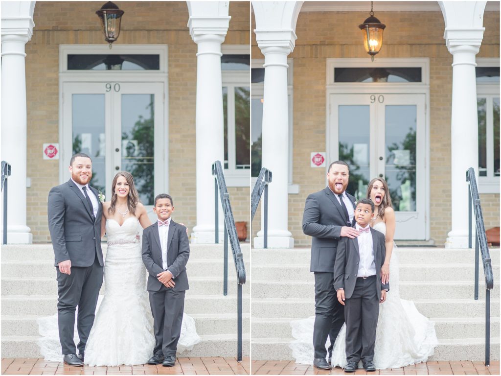 Bride & Groom pose for family picture as a new family of 3.