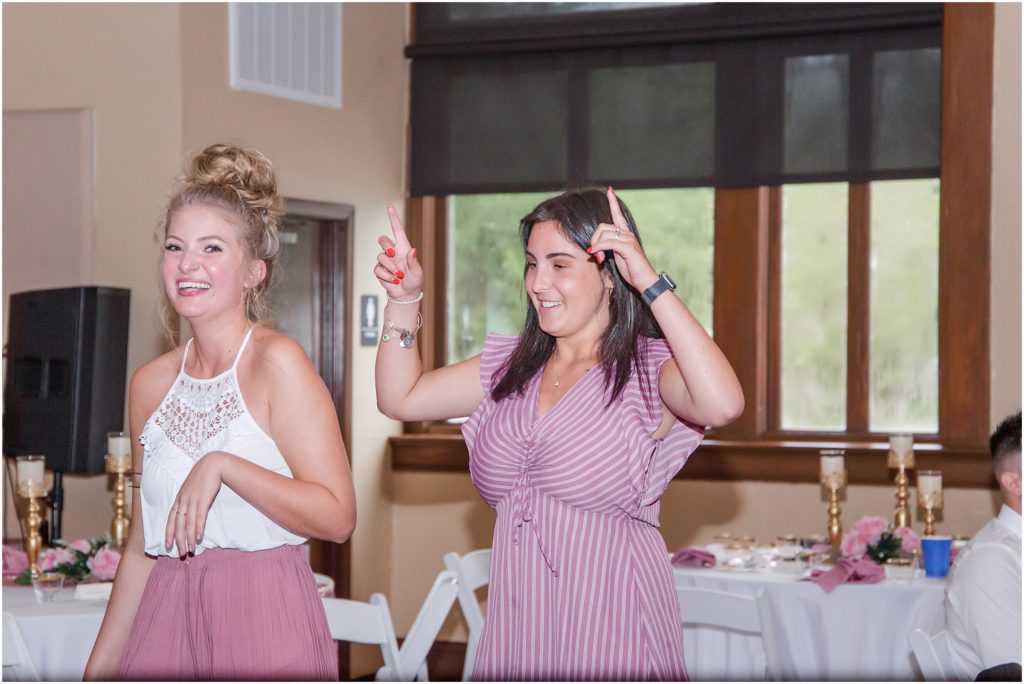 Dancing at a wedding reception.