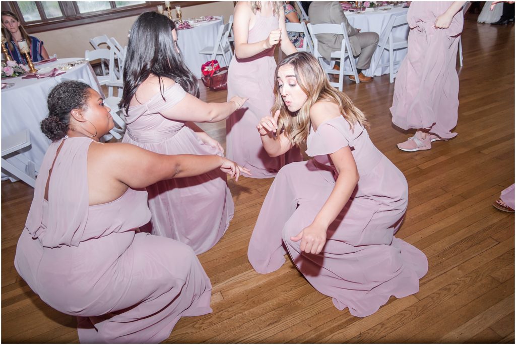 Dancing at a wedding reception.