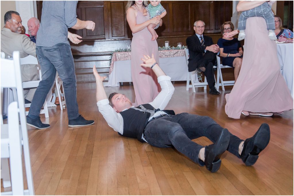 Dancing at a wedding reception.