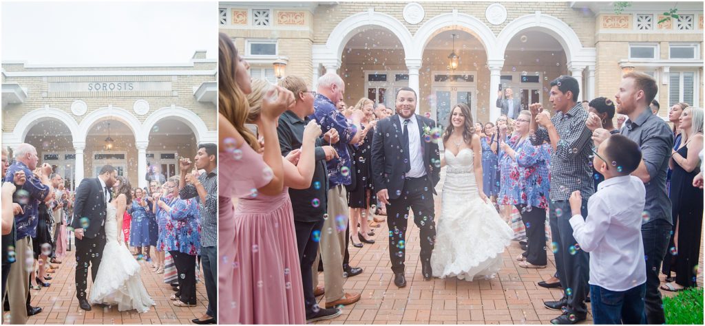 Bride & Groom exit through a sea of bubbles outside the Sorosis Building in Lakeland, Florida.