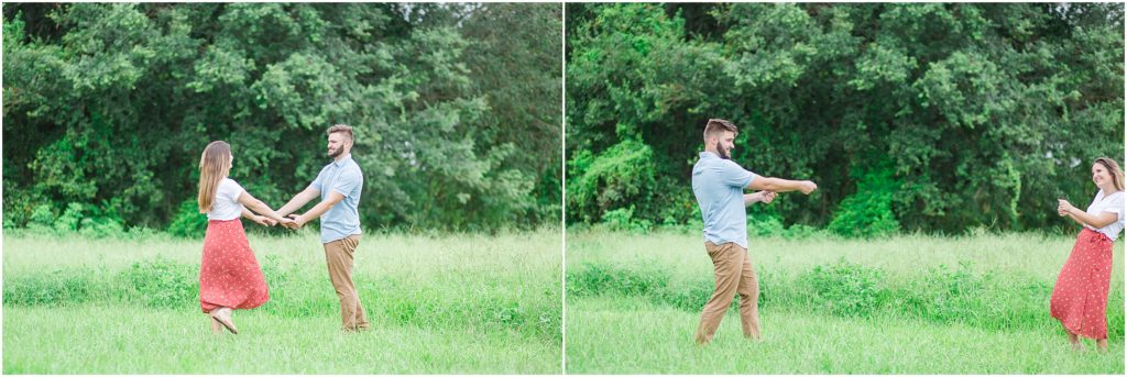An engagement session in a grassy field in Wauchula, Florida.
