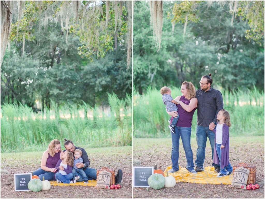 Family wears purple for Fall Photos in Wauchula, Florida.