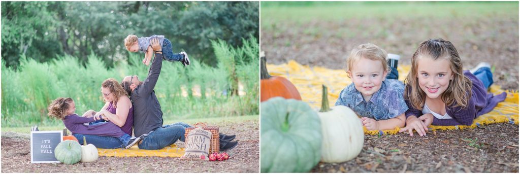 Family wears purple for Fall Photos in Wauchula, Florida.