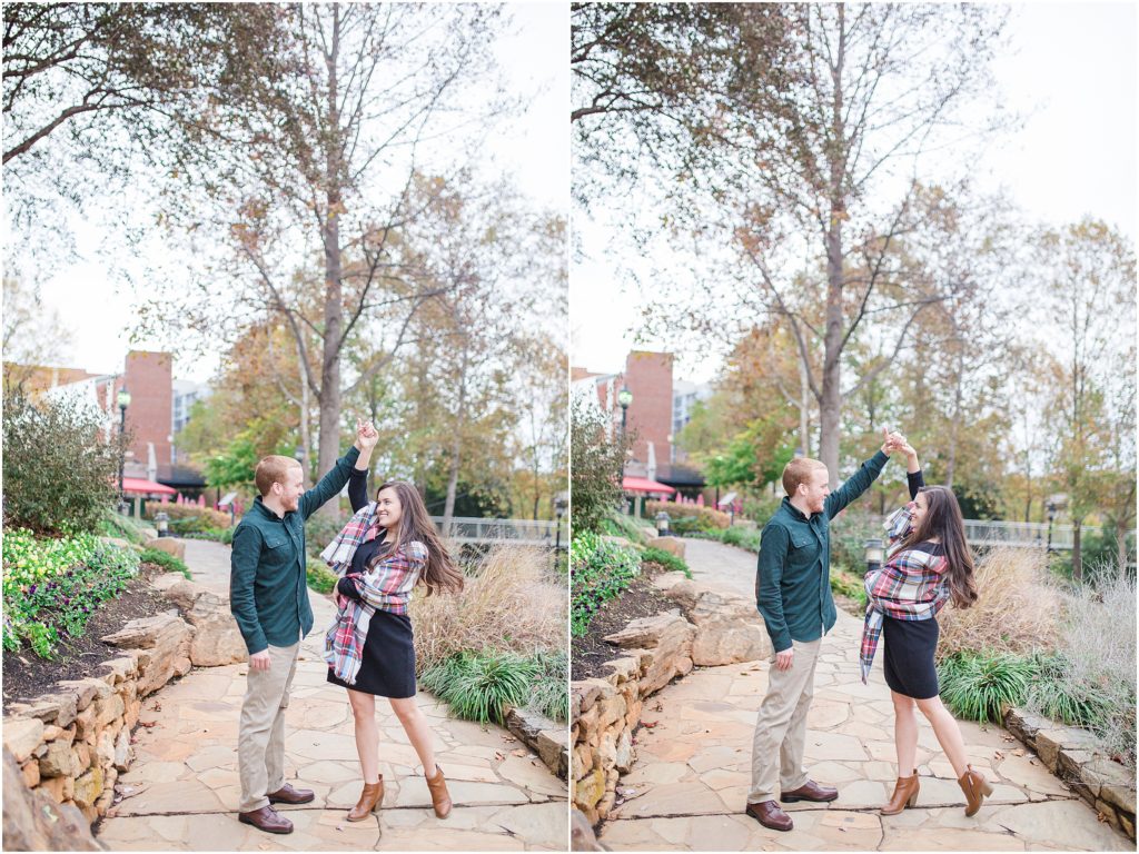 Fall time engagement session at Falls Park on the Reedy River.